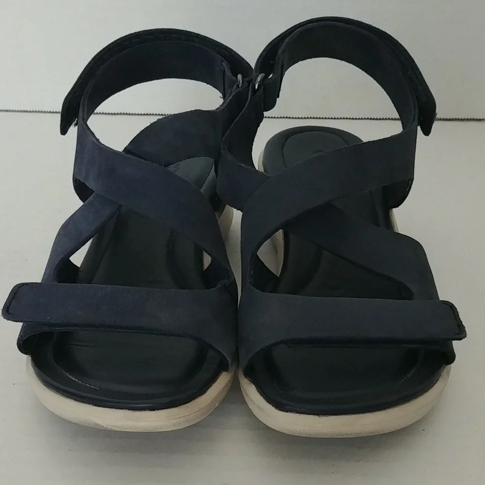ECCO Damara Wedge Sandals Womens 5-5.5 Navy Blue Leather Strappy 216643-02303